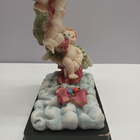 Vintage Elegant Collection Cherub Angel Mantle Clock Ribbon Hot Air Balloon Rare - Picture 16 of 16